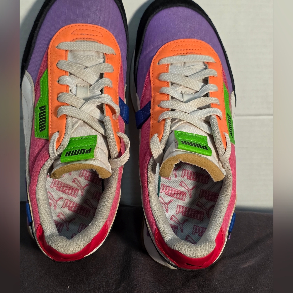 Puma Furture Rider Play On Luminous Sneakers Womans Size 5 Purple Orange Red - Picture 4 of 7
